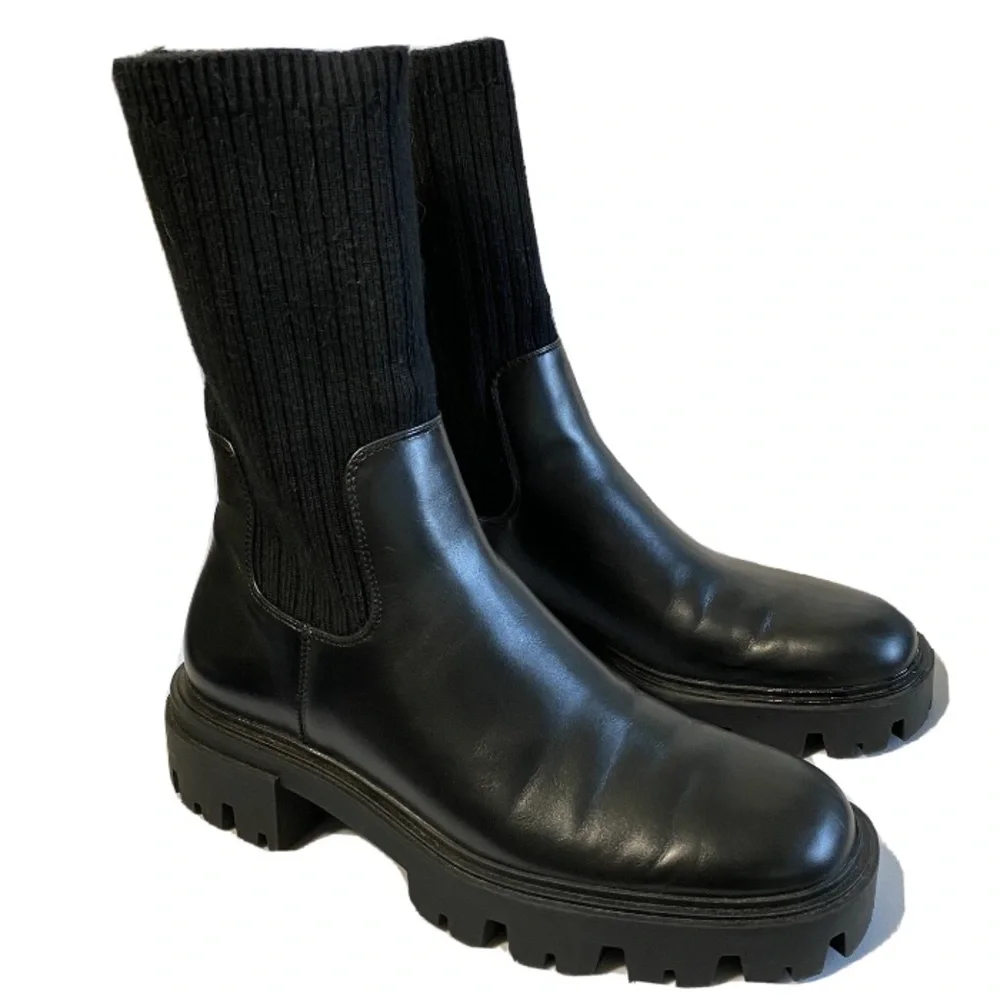 ZARA Lug Sole Chelsea Sock Boot In Black - Picture 3 of 8